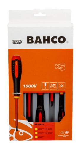 BAHCO ERGO™ Szigetelt csavarhúzó készlet, lapos-PH (5 részes)