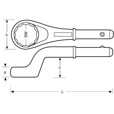 Cheie inelară cu cap curbat BAHCO, ranforsată, Bi-Hex, 65 mm