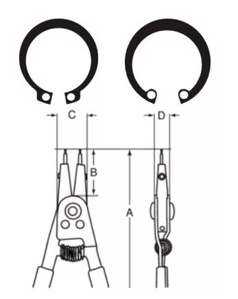 Clește BAHCO pentru inele de siguranță, exterior-interior 200 mm