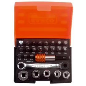  BAHCO 1/4" Bitkészlet, dugókulcsokkal, racsnival és átalakítóval, 26 részes