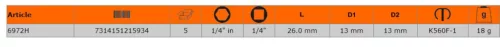 BAHCO Adpter bitátalakító 1/4"-1/4" bitbefogás hatszöggel, 26 mm