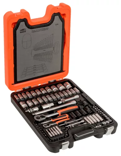 Set chei tubulare BAHCO 1/4”, 1/2” + chei inelare și fixe, 106 bucăți