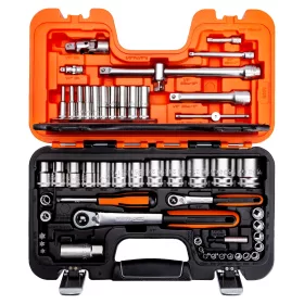   Set chei tubulare BAHCO, 1/2" și 1/4", cheie tubulară hexagonală bi-hexagonală, 56 de piese