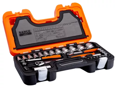 Set chei tubulare BAHCO, 1/2" și 1/4", cheie tubulară hexagonală bi-hexagonală, 56 de piese