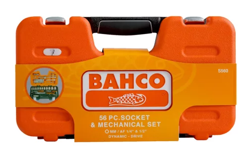 Set chei tubulare BAHCO, 1/2" și 1/4", cheie tubulară hexagonală bi-hexagonală, 56 de piese