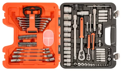 Set chei tubulare BAHCO 1/4”, 1/2” + chei inelare și fixe, 91 bucăți