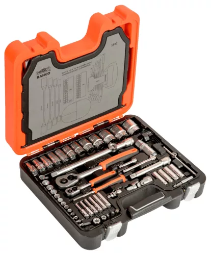 Set chei tubulare BAHCO 1/4”, 1/2” + chei inelare și fixe, 91 bucăți