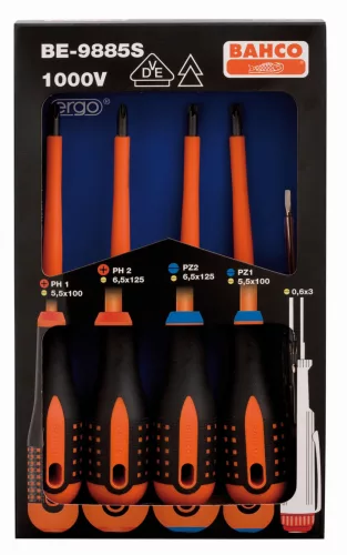 Șurubelnițe cu vârf combinat BAHCO ERGO™, cu vârf crestat/PH și cu vârf plat/PZ