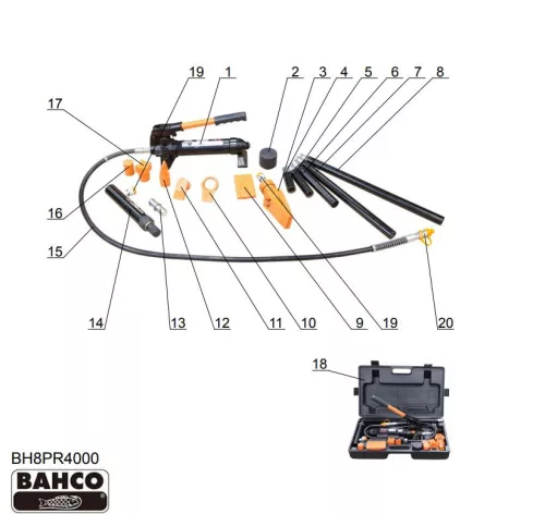 Set presă hidraulică BAHCO pentru caroserie, 10 tone
