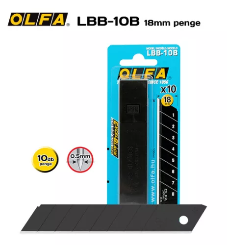 OLFA LBB-10B Standard törhető tartalékpenge, 18 mm (10 db)