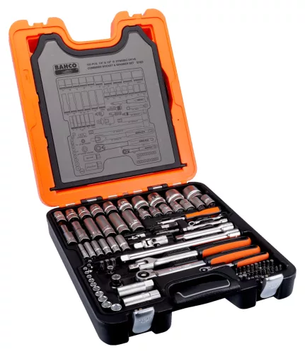 Set chei tubulare și inelare BAHCO 1/4"+1/2", 103 piese