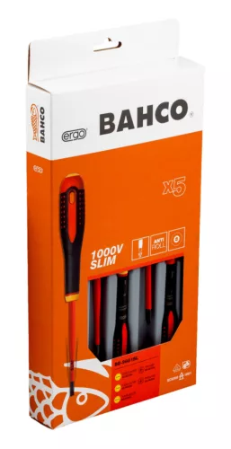 BAHCO ERGO™ Szigetelt Slim csavarhúzó készlet, lapos-PH (5 részes)