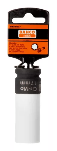 BAHCO 1/2" Mercedes lopásgátló kerékcsavarhoz hosszított dugókulcs, műanyagvédővel, 17 mm