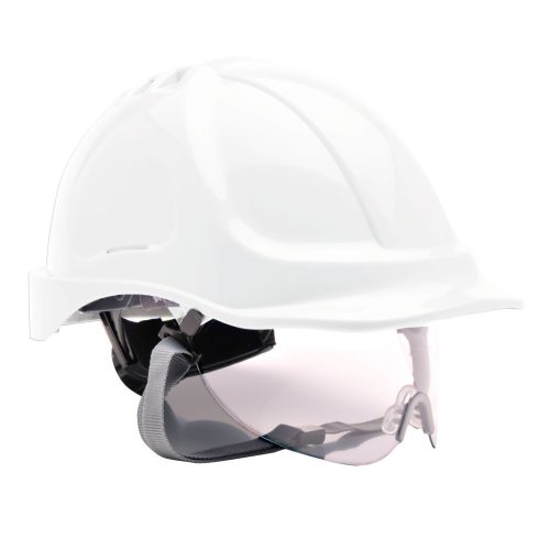 Cască de protecție PORTWEST combinată cu ochelari de protecție, utilizare: 7 ani de la fabricație, ALBĂ