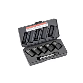 BAHCO Kerékőr leszedő, Roncsolt csavar kiszedő készlet, 6 részes, 1/2", 17, 19, 21, 22, 24 mm + kiü