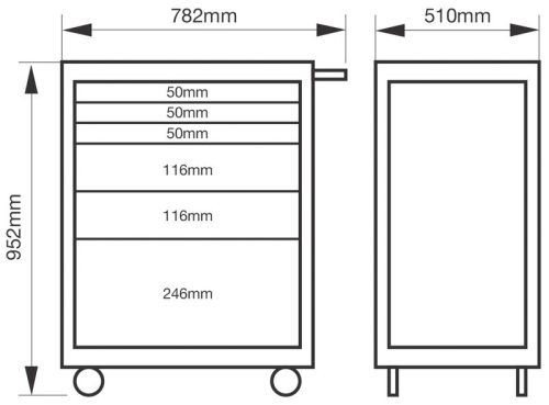 Cărucior scule gol BAHCO 72 line cu 6 sertare (RAL-2009) portocaliu