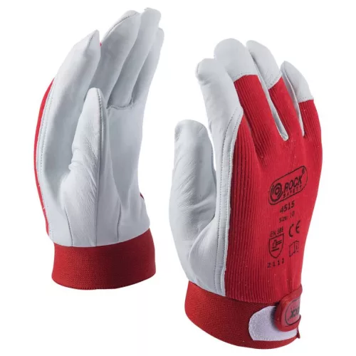 Mănuși de protecție din piele de capră, cu velcro, dos roșu pe mână 8