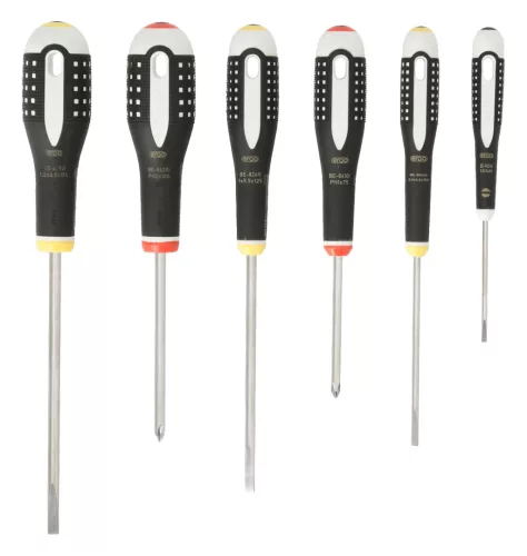 BAHCO ERGO™ rozsdamantes csavarhúzó készlet, lapos-PH (6 részes)