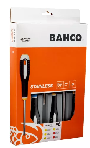 BAHCO ERGO™ rozsdamantes csavarhúzó készlet, lapos-PH (6 részes)