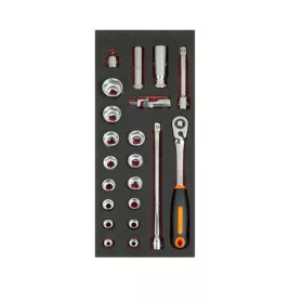   BAHCO 1/3 Szerszámszivacs modul, 1/2” dugókulcs készlet, 21 részes