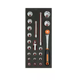   BAHCO 1/3 Szerszámszivacs modul, 1/2” dugókulcs készlet, 22 részes