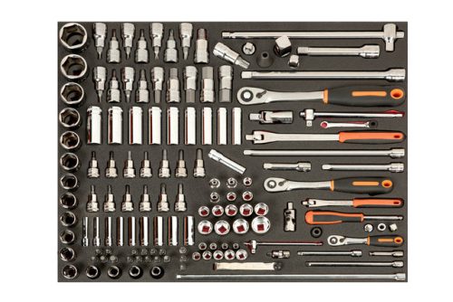 Cărucior de scule BAHCO Premium cu 7 sertare, UMPLUT, 300 de piese, 5 sertare umplute