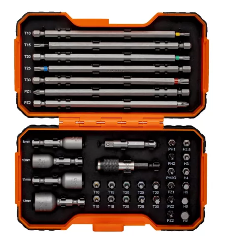 Set de biți BAHCO cu cod de culoare, 35 de piese