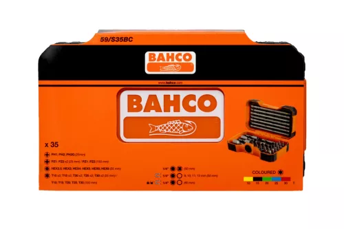 Set de biți BAHCO cu cod de culoare, 35 de piese