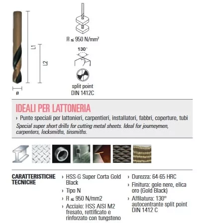 ECEF Rövid fémcsigafúró 130° DIN1897 Gold-Black, HSS-G,  3,75x40 mm