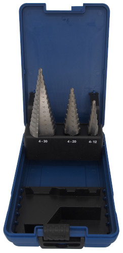 Set burghie în trepte ECEF, 3 buc. 4-30 mm: 75-76-78, HSS-G, 4-12/4-20/4-30