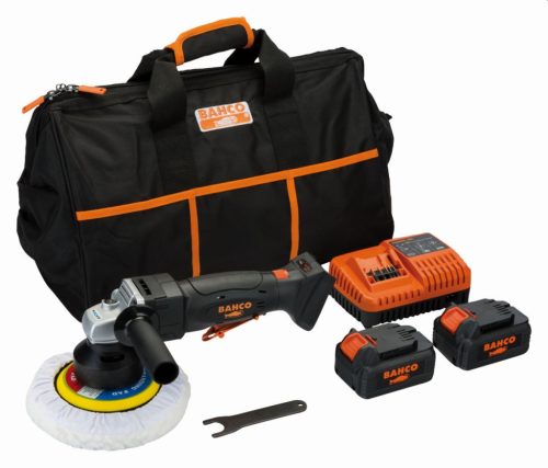 Set de lustruit fără fir BAHCO de 18 V, excentricitate de 4,5 mm, 5 inci, 2 baterii de 5 Ah