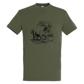   Tricou cu guler rotund și model cu mistreț, 100% bumbac, 2XL