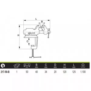 Menghină de banc IRIMO cu bază rotativă, 90°, fălci: 63 mm, max. deschidere: 50 mm