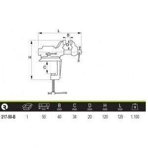 IRIMO Asztali satu forgatható alappal, 90°, pofák: 63 mm, max. nyitás: 50 mm