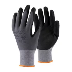  TOP SNS homokszemcsés nitrilhabba mártott nylon kesztyű, gumírozott mandzsetta, 4.1.4.1.XX, fekete/szürke, 11