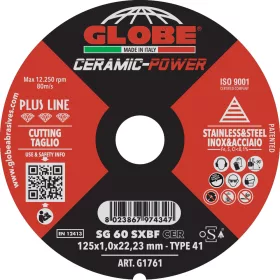   Disc de tăiere SANDGLOBE 125x1 inox, granulație ceramică, tip 41, SG 60 SX CER.