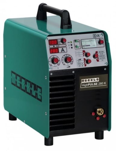 Aparat de sudură Merkle Synergic MIG HighPULSE 284 K cu arc și electrozi consumabili, cu accesorii și torță TEDAC SBT 307 G, cablu de lucru de 4 m.