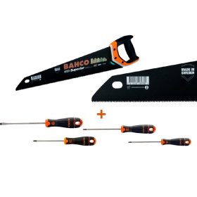   BAHCO Superior kézifűrész, 475 mm , TPI= 9/10 + Ajándék BAHCOFit Csavarhúzó készlet 4 részes