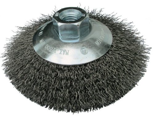 Perie conică cu filet, 125 mm, sârmă ondulată din oțel M14 max:12500 sârmă 0,3 mm