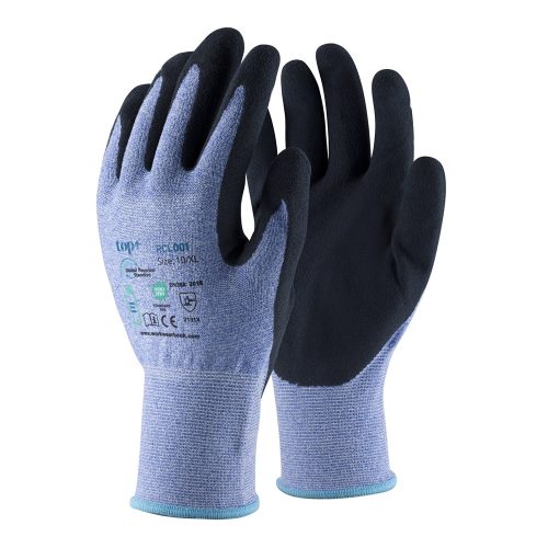 TOP RCL001 Védőkesztyű újrahasznosított, habosított érdesített latex mártás,  8