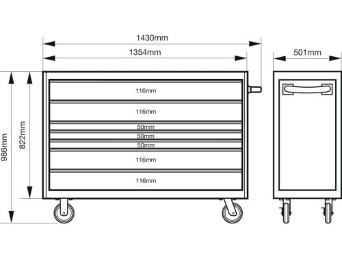 BAHCO Klasszikus műhelykocsi 53" 7 fiókkal, fekete (RAL 9005) 986 x 501 x 1430 mm