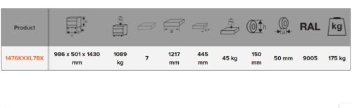 BAHCO Klasszikus műhelykocsi 53" 7 fiókkal, fekete (RAL 9005) 986 x 501 x 1430 mm