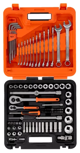 BAHCO Dugókulcs készlet 1/4”, 1/2” + csillag-villás kulcsok, 98 részes