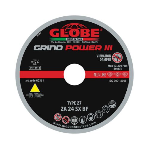 SANDGLOBE Tisztítókorong 125x7 inox, Zirconszemcsés type ZA24SX Grind Power II