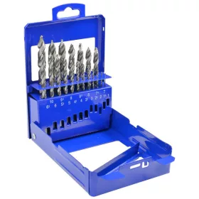   ECEF Fémcsigafúró készlet, lépcsős geometriával és vezetőfúróval, HSS-G, 1-10/0,5 mm (19 részes)