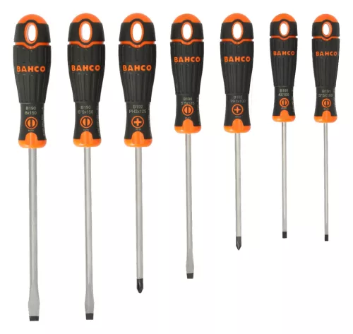 Set șurubelnițe BAHCOFit, cu cap plat (7 bucăți)